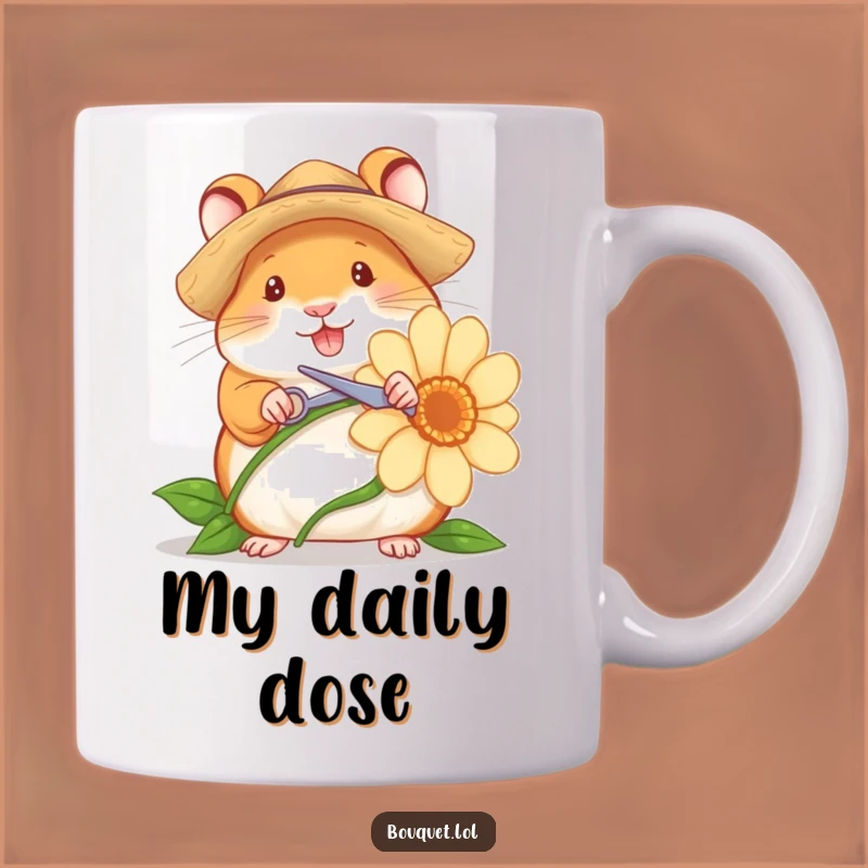 Funny Hamster Gardener Mug: Cheerful Flower Snipping Character, Perfect Funny Gift for Plant Lovers