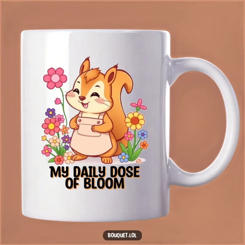Funny Squirrel Florist Mug: Cheerful Gardener Arranging Flowers, Perfect Gift!