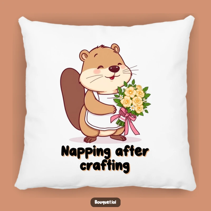 Funny Beaver Florist Pillow: Cozy Bouquet Tying Comfort, Crafty Gift!