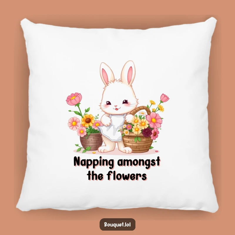 Funny Bunny Florist Pillow: Cozy Flower Arranging Accent