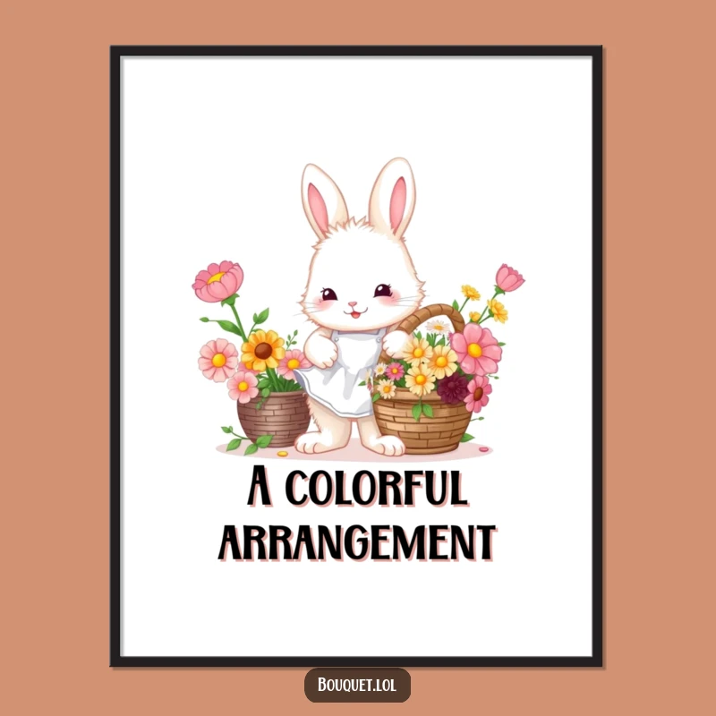 Funny Bunny Florist Digital Art Print: Cute Flower Decor