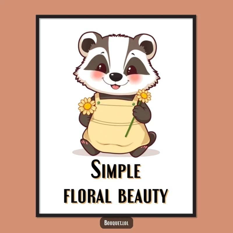 Funny Badger Gardener Digital Art: Daisy Placement Print, Nature Gift!