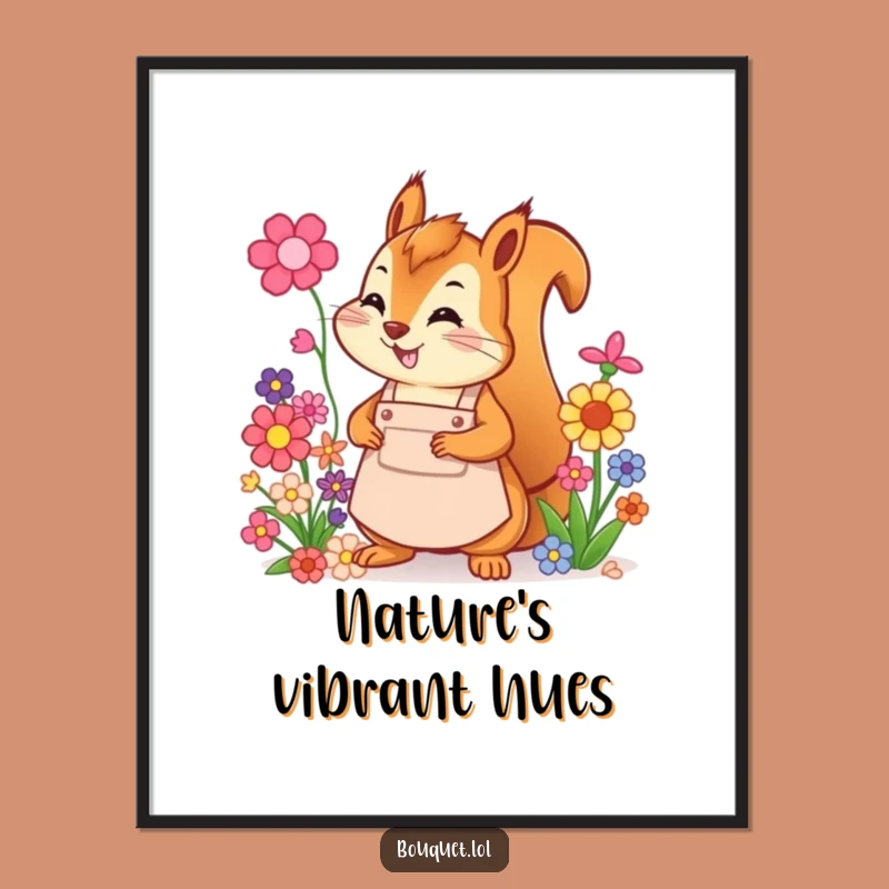 Funny Squirrel Florist Digital Art: Cheerful Flower Arranging Print, Perfect Gift!