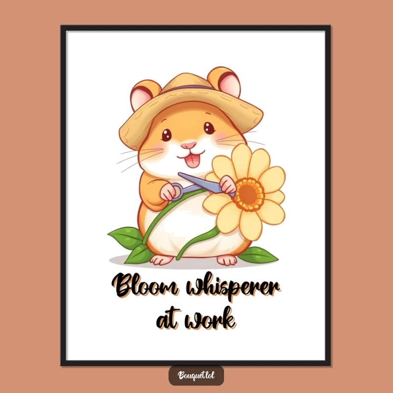Funny Hamster Gardener Poster: Cheerful Flower Snipping Art, A Whimsical Funny Gift for Walls