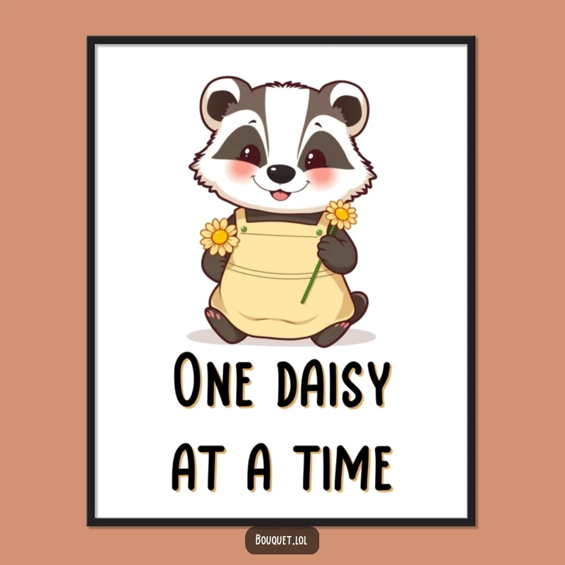 Funny Badger Gardener Poster: Happy Daisy Placement Art, Nature Gift!