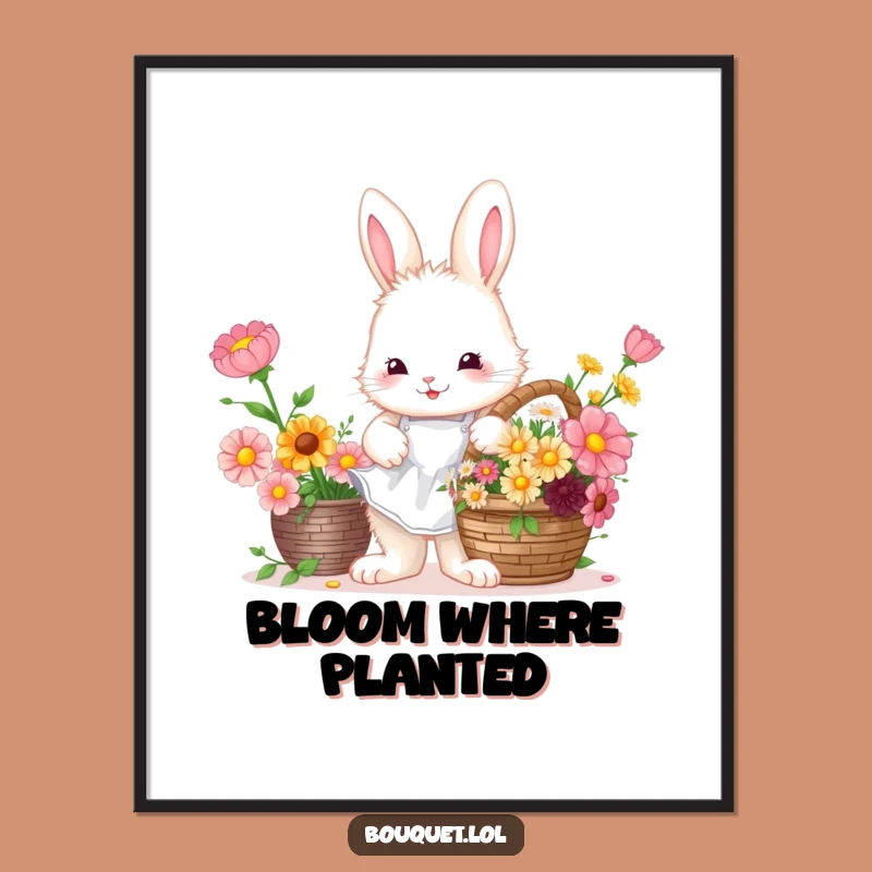 Funny Bunny Florist Poster: Cute Flower Arranging Wall Art