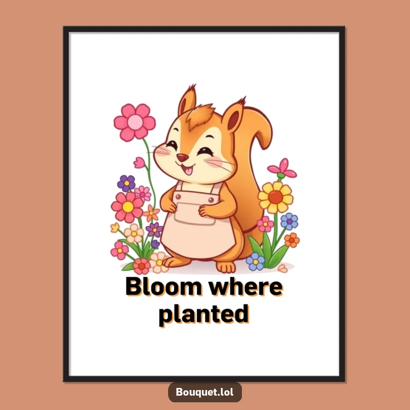 Funny Squirrel Florist Poster: Cheerful Flower Arranging Art, Perfect Gift!