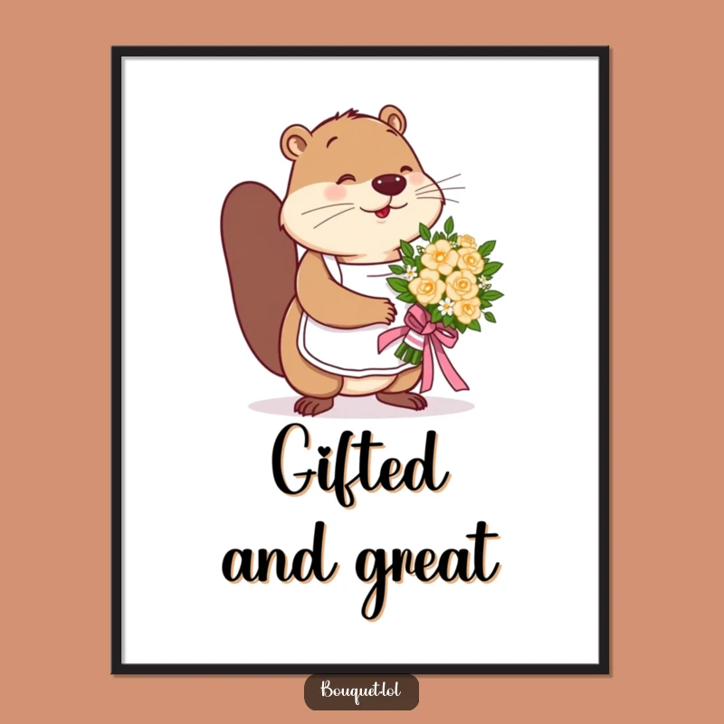Funny Beaver Florist Poster: Busy Bouquet Tying Art, Creative Gift!