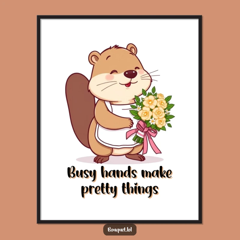Free Printable Wall Art: Beaver Tying Ribbon Humorous Downloadable Decor