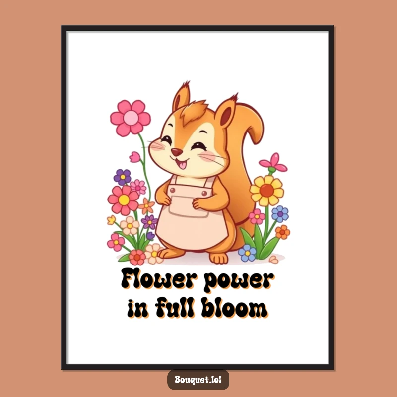 Free Printable Wall Art: Cheerful Squirrel Flower Arranging Humorous Downloadable Decor