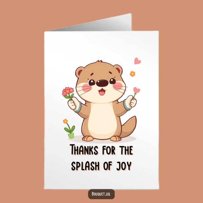 Free Printable Thank You Card: Funny Otter Gratitude, Playful Flower Toss Appreciation