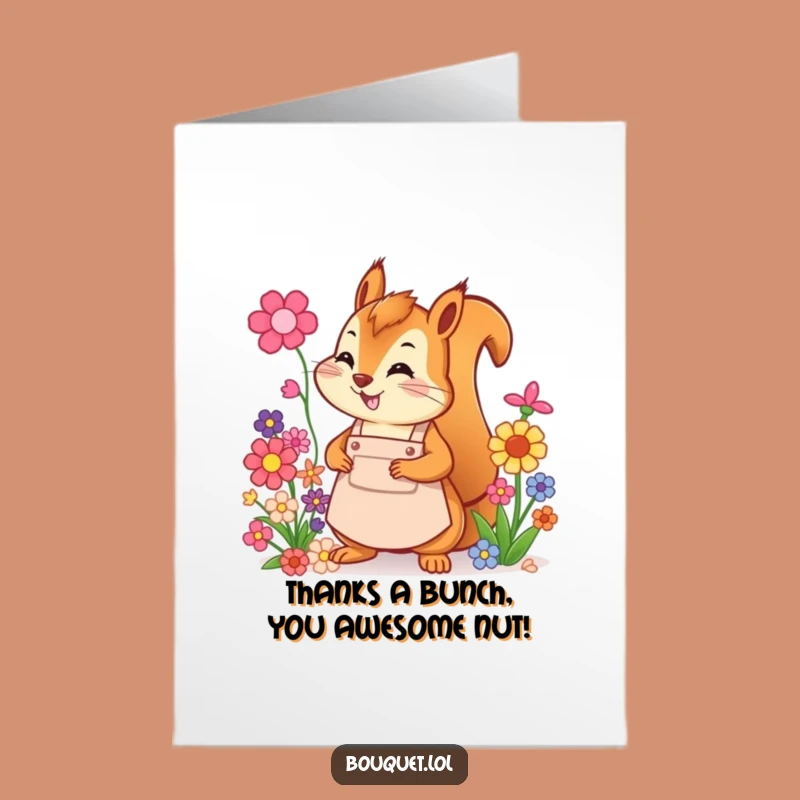 Free Printable Thank You Card: Squirrel Arranging Flowers Humorous Downloadable Gift
