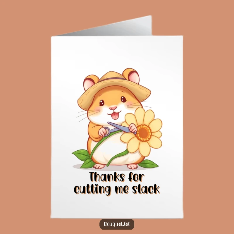 Free Printable Thank You Card: Funny Hamster Gardener, Cheerful Flower Snipping Appreciation Gift