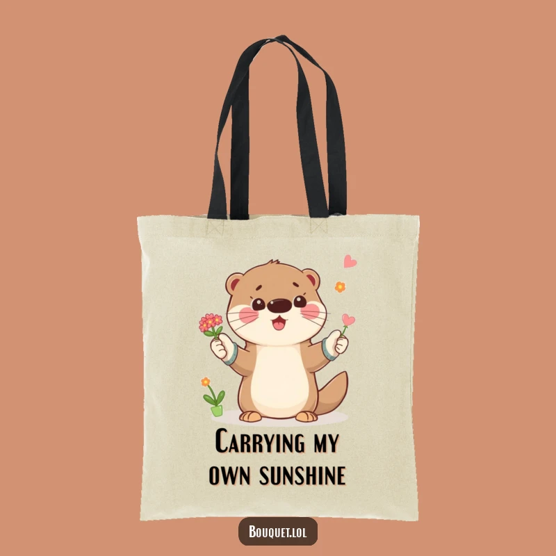 Funny Otter Gardener Tote Bag: Playful Bouquet Toss Design, Eco-Friendly Funny Gift